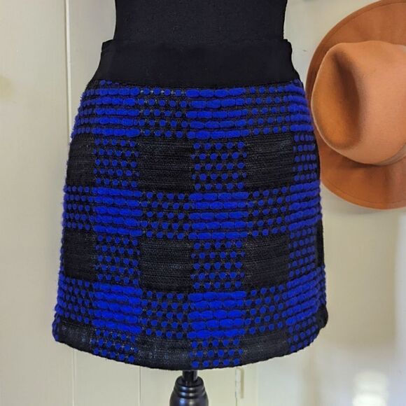 Milly of New York Mixed Media Plaid Wool Mini Skirt 4 Dark Feminine Rock Moody - Picture 7 of 9